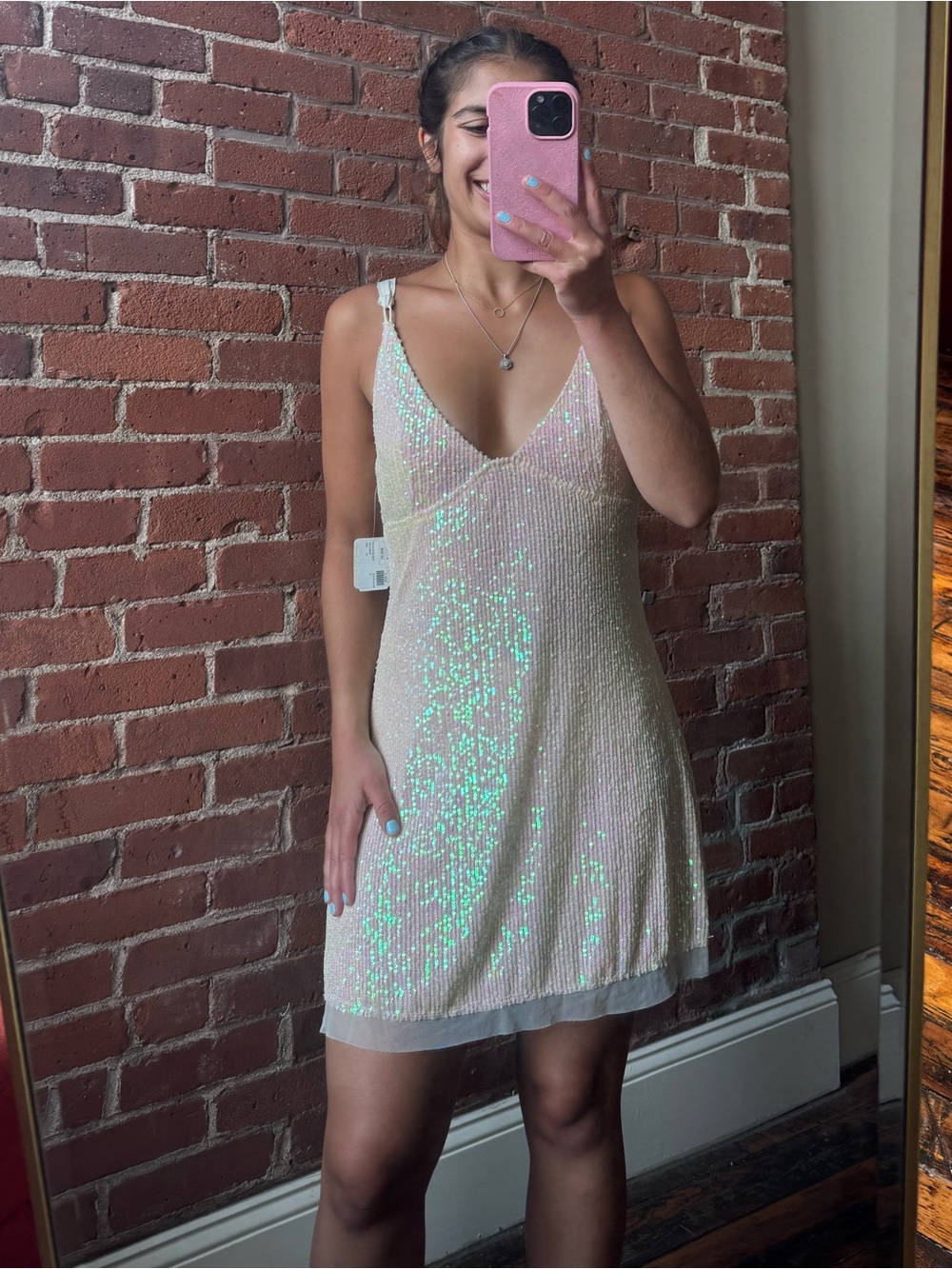 Free People Gold Rush Mini Dress in Icicle Pearl